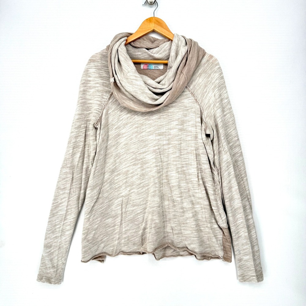 Free People FP Beach Cowl Neck Corps Deux Top Women OS Tan Slub Boho Coastal
